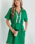 Geometric Patchwork Half-Zip Elastic Waist Dress