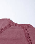 Lace Patchwork Mineral Wash Notched Neck Sweatshirt