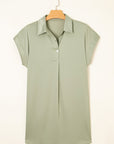 Solid Buttoned Collar T-Shirt Mini Dress