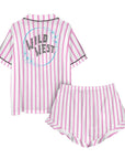 Baha Ranch Retro Pop Western Wild West Pink Pin Stripe Satin Pajamas