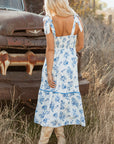 Kai Floral Shirred Knot Shoulder Sleeveless Long Dress