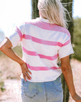 Stripe Knit Dropped Short Sleeve Sweater