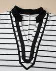 Stripe Stand Collar V-Neck Dolman Sleeve Top