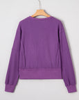 Solid Ribbed Raw Seam Patchwork Drop Shoulder Sweatshirt