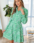 Paisley Button-Front Tied Waist Mini Dress