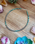 15” Heishi Turquoise Necklace – 4mm Turquoise & 5mm Sterling Silver Pearls