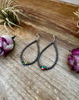 Mixed Turquoise & Spiny Oyster Teardrop Earrings – Sterling Silver Pearls