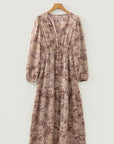 Floral Smocked High Waist Long Sleeve Dress