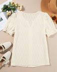 Solid Textured Notch Neck Puff Sleeve Blouse