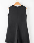 Solid Tie V-Neck Pintuck Sleeveless Romper