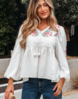 Skylar Flower Lace-up Babydoll Blouse