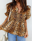 Leopard Short Puff Sleeve Babydoll Top