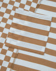 Khaki Striped Checkered Mixed Print Chest Pocket Casual Plus Size Top