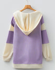 Waffle Knit Colorblock Patchwork Buttoned Hoodie
