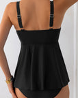 Solid Ricrac Trim Flared Tankini Top Set