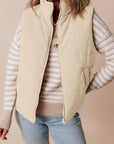 Corduroy Stand Neck Zipped Puffer Vest