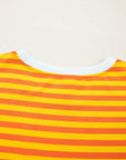 Stripe Contrast Crew Neck Drop Shoulder Tee