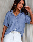 Denim Turn-Down Collar Short Sleeve Shirt
