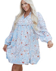 Floral Tie Neck Long Sleeve Mini Dress