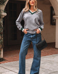 Varsity Stripe Contrast Trim V-Neck Sweater