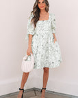 Floral Square Neck Shirred Back Mini Dress