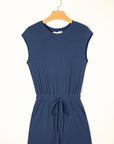 Solid Open Back Cap Sleeve Knit Romper