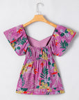 Floral Sweetheart Neck Flutter Sleeve Blouse