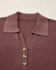 Mineral Wash Buttoned Polo Collar Knit Sweater
