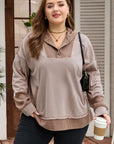 Goat Waffle Contrast Patchwork Plus Size Pocketed Hoodie