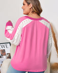 Plus Size Lace Patchwork Long Sleeve V-Neck Top