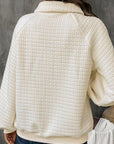 Pineapple Textured Half-Button Collared Sweatshirt