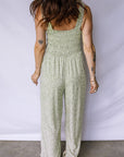 Floral Smocked Square Neck Sleeveless Jumpsuit