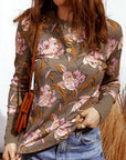 Floral Waffle Textured Long Sleeve Top