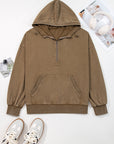 Solid Half-Zip Kangaroo Pocket Baggy Hoodie