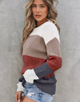 Colorblock Stripe Round Neck Pullover Sweater