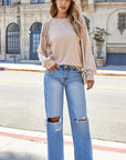 Ava Sleeve Textured Pullover Long Sleeve Top