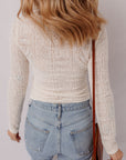 Lace Semi Sheer Long Sleeve Cropped Top