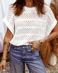 Hollow-Out Knit Round Neck Dolman Sweater