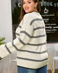 Plus Size Stripe Wide Sleeve Crewneck Sweater