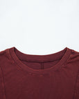 Solid Ribbed Knit Buttoned Long Sleeve Top