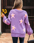Star Textured V-Neck Drop Shoulder Oversized Sweater