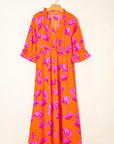 Floral Frilly Smocked V-Neck Maxi Dress