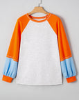 Colorblock Contrast Stitch Raglan Sleeve Top