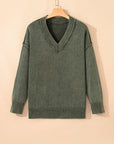 Mineral Wash Reverse Seam V-Neck Drop Shoulder Sweater