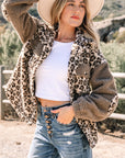 Leopard Sherpa Patchwork Flap Pocket Buttoned Jacket
