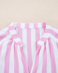 Stripe 3/4 Sleeve Buttoned V-Neck Mini Dress