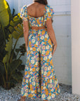 Floral Shirred High Waist Cut Out Jumpsuit