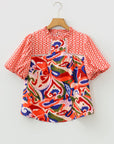 Paisley Geometric Patchwork Puff Sleeve Blouse