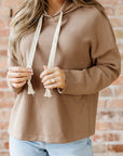 Ribbed Knit Leopard & Lace Drawstring Hoodie