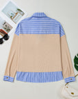 Plus Size Stripe Contrast Trim Waffle Knit Collared Top